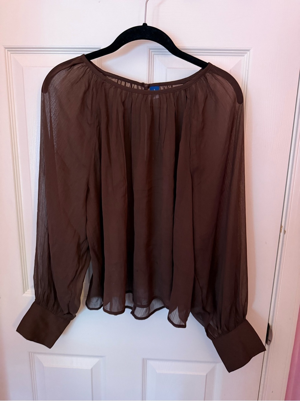 Old Navy Sheer Chocolate Brown Long-Sleeve Blouse